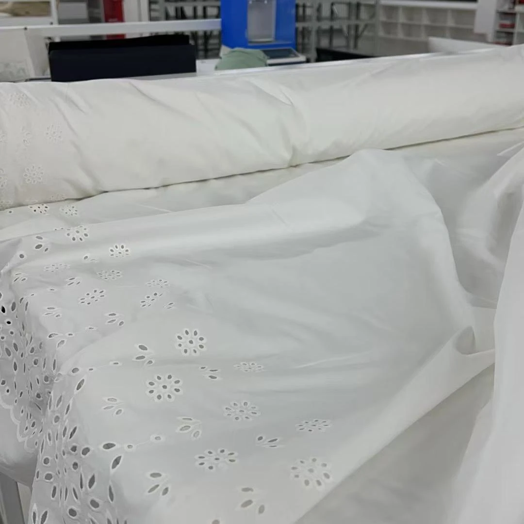 ALICE OLIVIA纯棉面料白色双面定位刺绣服装布料 幅宽135CM