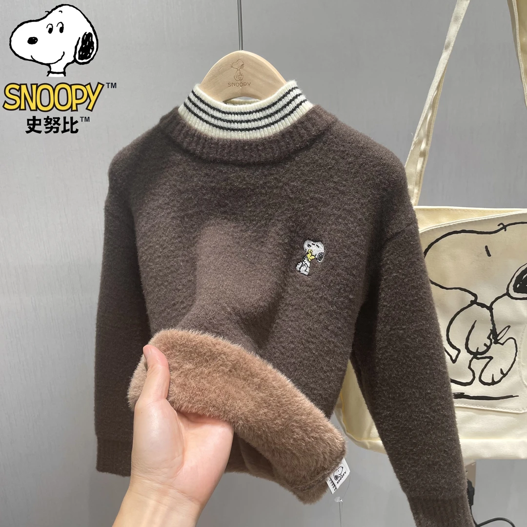 Snoopy/史努比儿童男童女童一体绒半高领假两件加绒毛衣大童男孩