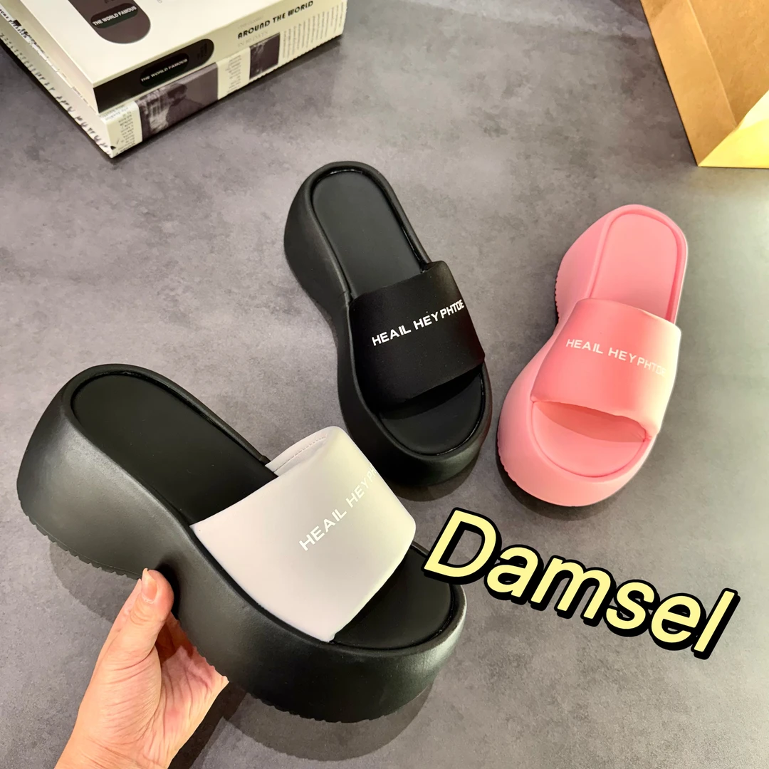 Damsel-韩版时尚厚底一字拖外穿2025夏季新款小个子休闲百搭增高