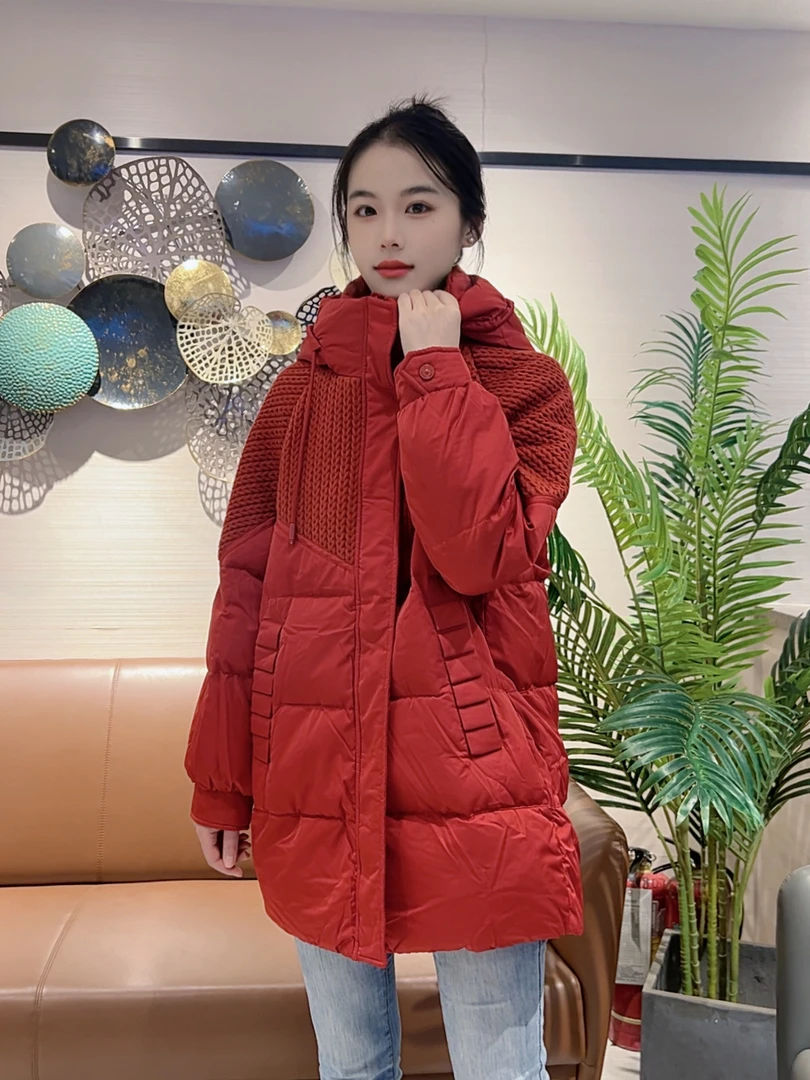 白鸭绒冬季网红时尚羽绒服中长款连帽立领休闲洋气纯色保暖