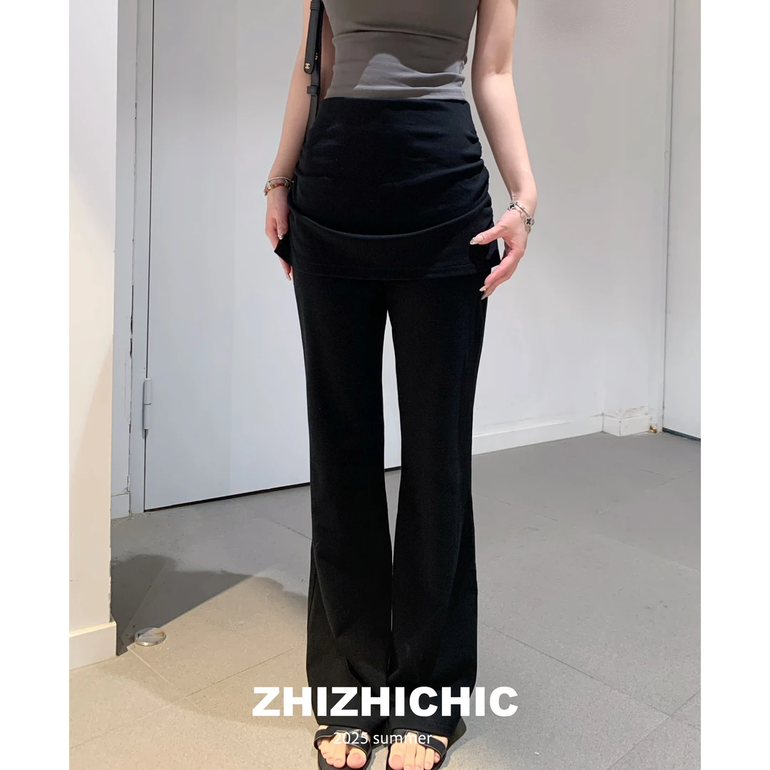 ZHIZHICHIC【屁帘瘦瘦裤】夏秋简约假两件拼接垂感屁帘休闲裤