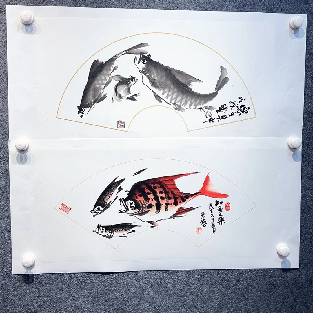 国画知鱼之乐纯手绘画心