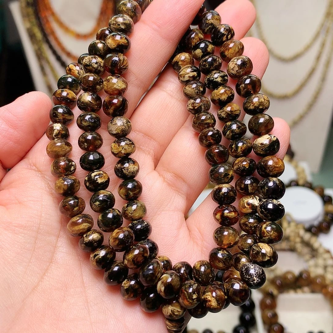 琥珀未镶嵌裸石黑花8-77