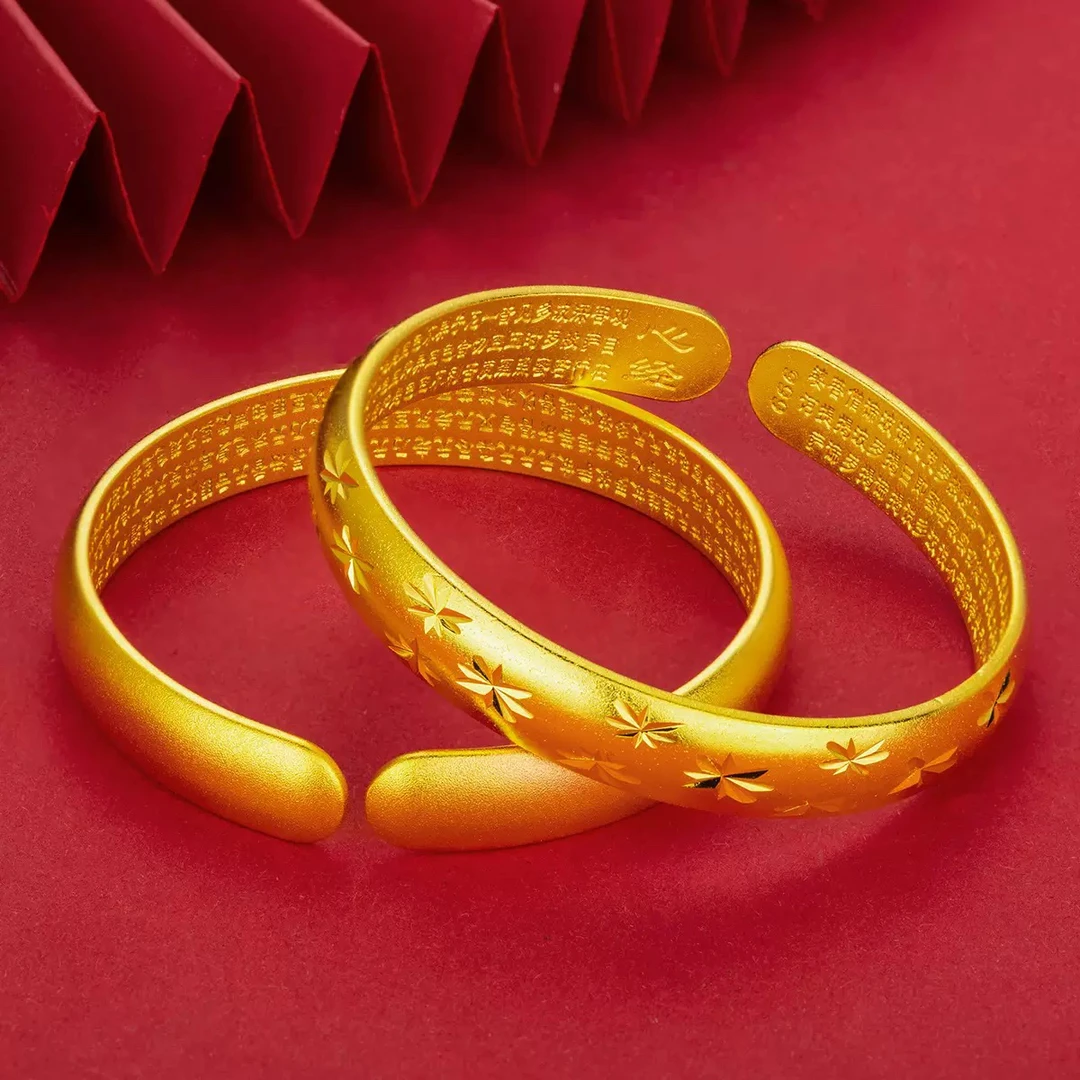 合金手镯 合金 满天星心经开口时尚实心金色不掉色女款气质古法