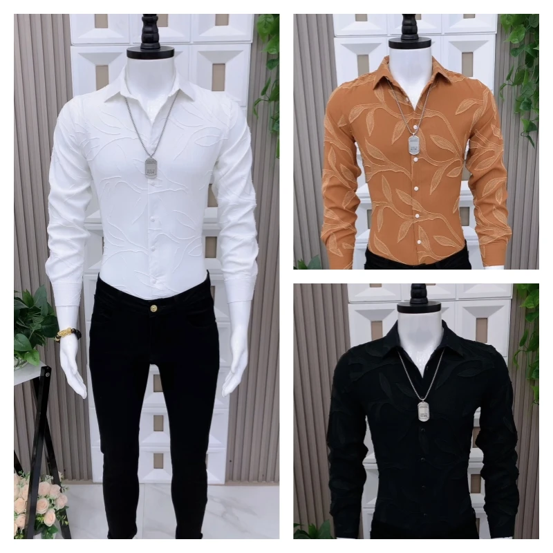 男士长袖新款衬衫衬衣时尚潮流新款长袖气质衬衫修身时尚百搭款