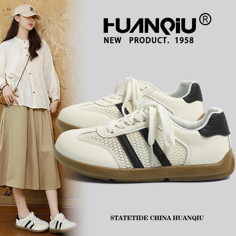 环球2025春季网面条纹厚底单鞋透气学生德训鞋鞋子百搭女款德训鞋