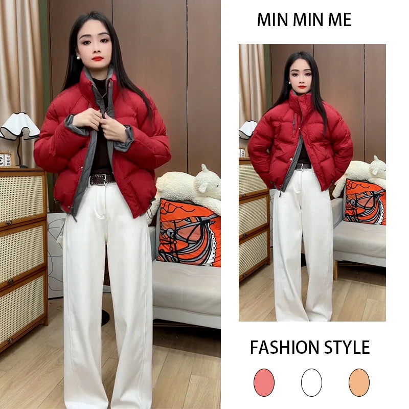 设计感韩版减龄老钱风立领棉服女秋冬季新款加绒休闲阔腿裤两件套