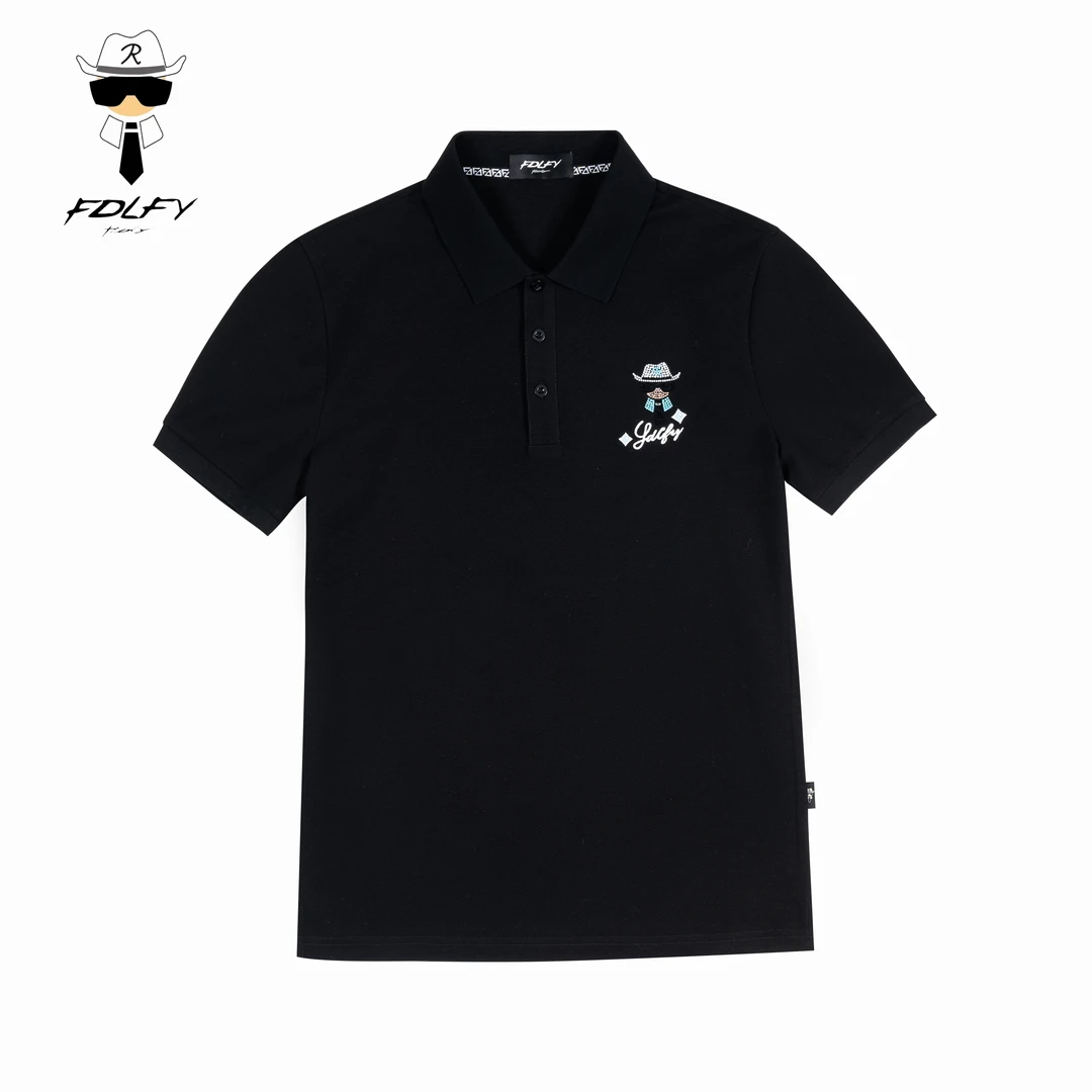 FDLFY轻奢夏季polo衫男短袖休闲定制烫钻潮流透气男士翻领