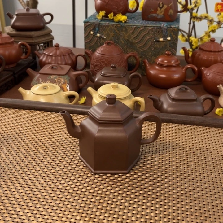 紫砂茶壶建*六方宫灯老紫泥手工壶