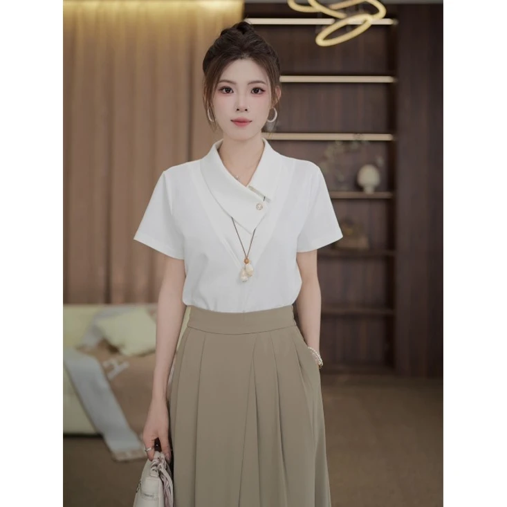 TITI定制【白贝湾】轻奢气质纯色短袖T恤女显瘦百搭上衣TL3903452