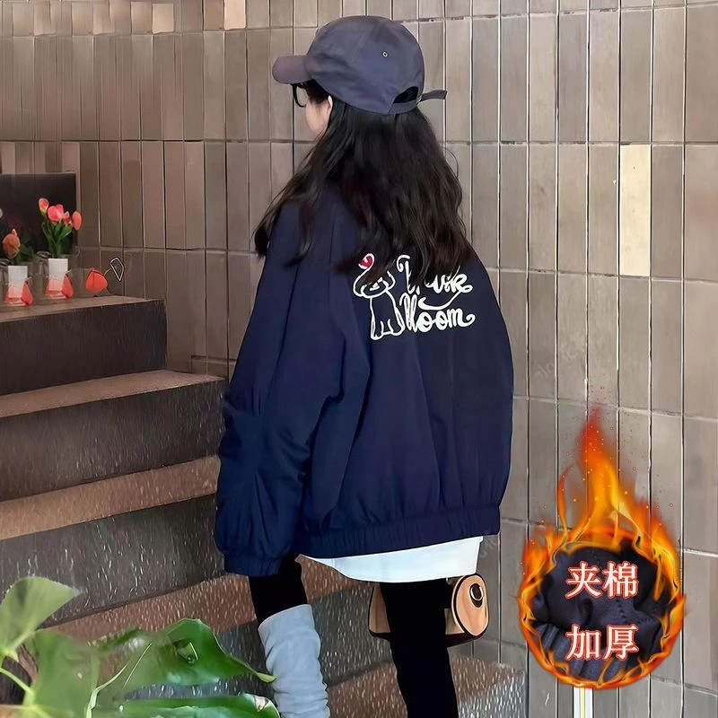 【现货】2025秋冬季新品女童韩版卡通刺绣夹棉拉链外套百搭童装棉服