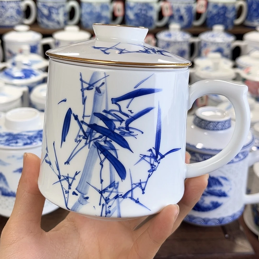 四**财景德镇陶瓷马克杯带盖