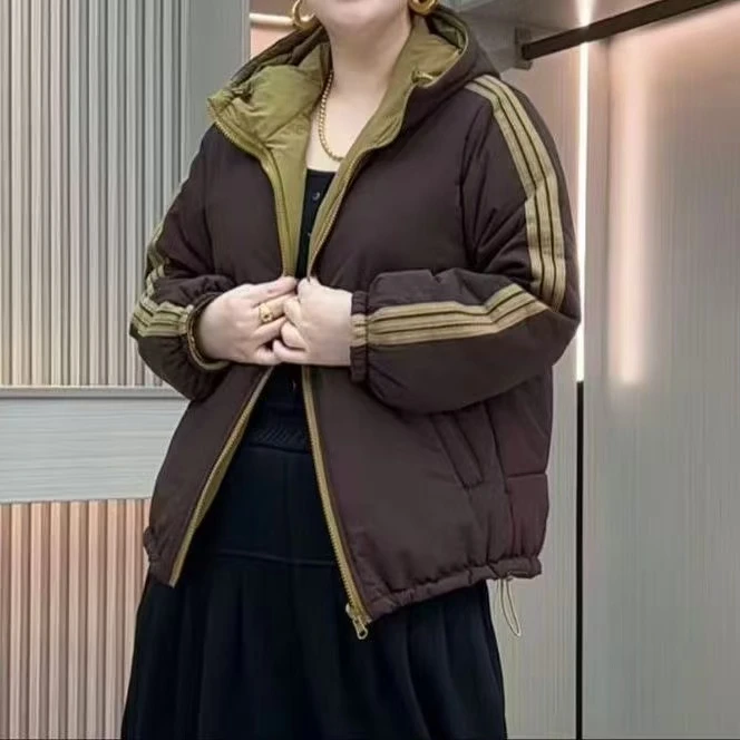 9003新款秋冬加厚连帽双面双穿宽松显瘦拼接休闲上衣棉服外套