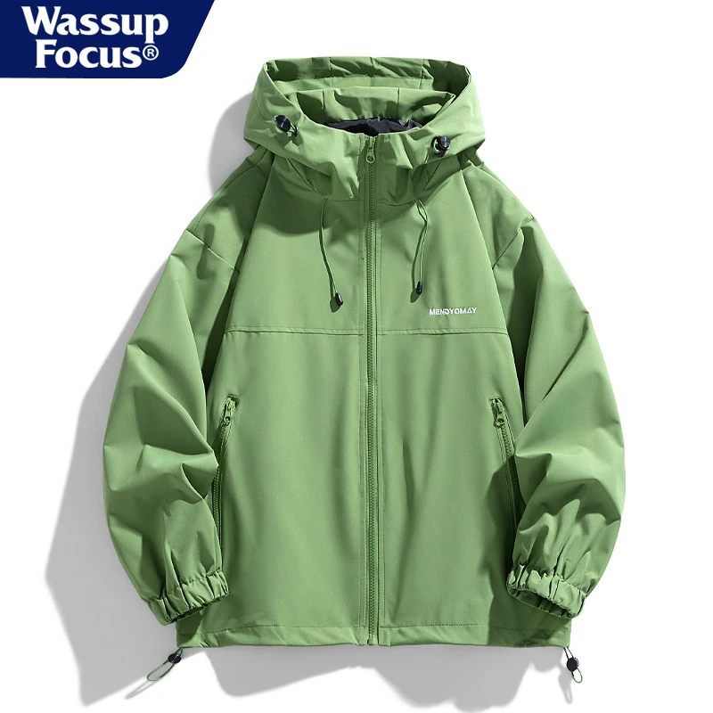 WASSUP FOCUS户外冲锋衣春季新款潮牌男女款宽松工装防水夹克外套
