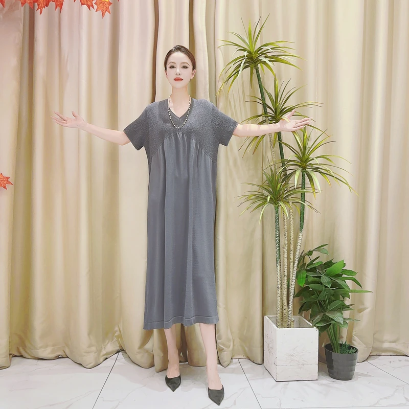 9514高级灰提花针织连衣裙收腰显瘦设计师优雅时尚轻奢气质