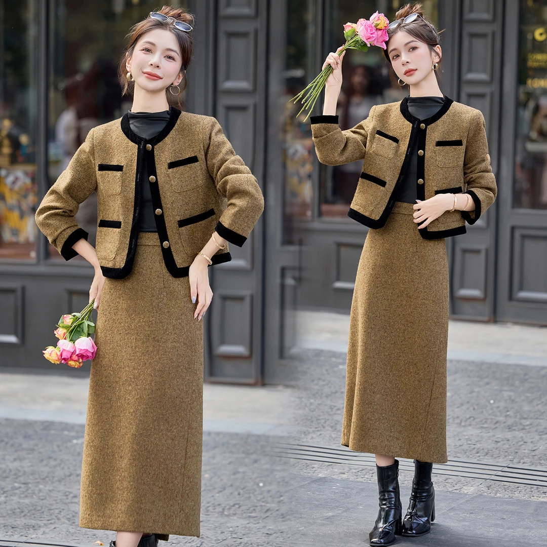 法式小香风时尚套装裙女2025秋冬新款高级感名媛气质半身裙两件套