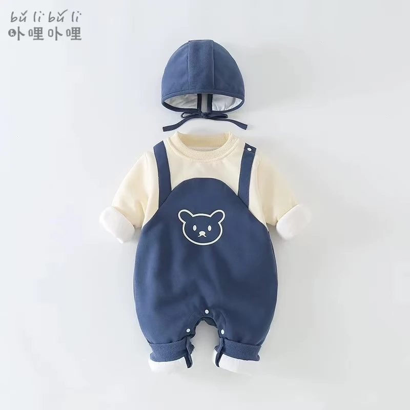 A类春秋通用哈衣大眼蛙针织爬服洋气保暖秋冬