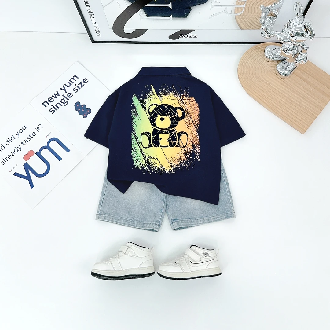 儿童夏短袖POLO衫男童T恤薄款2025新款HZ25514悠悠童话联名泰迪熊