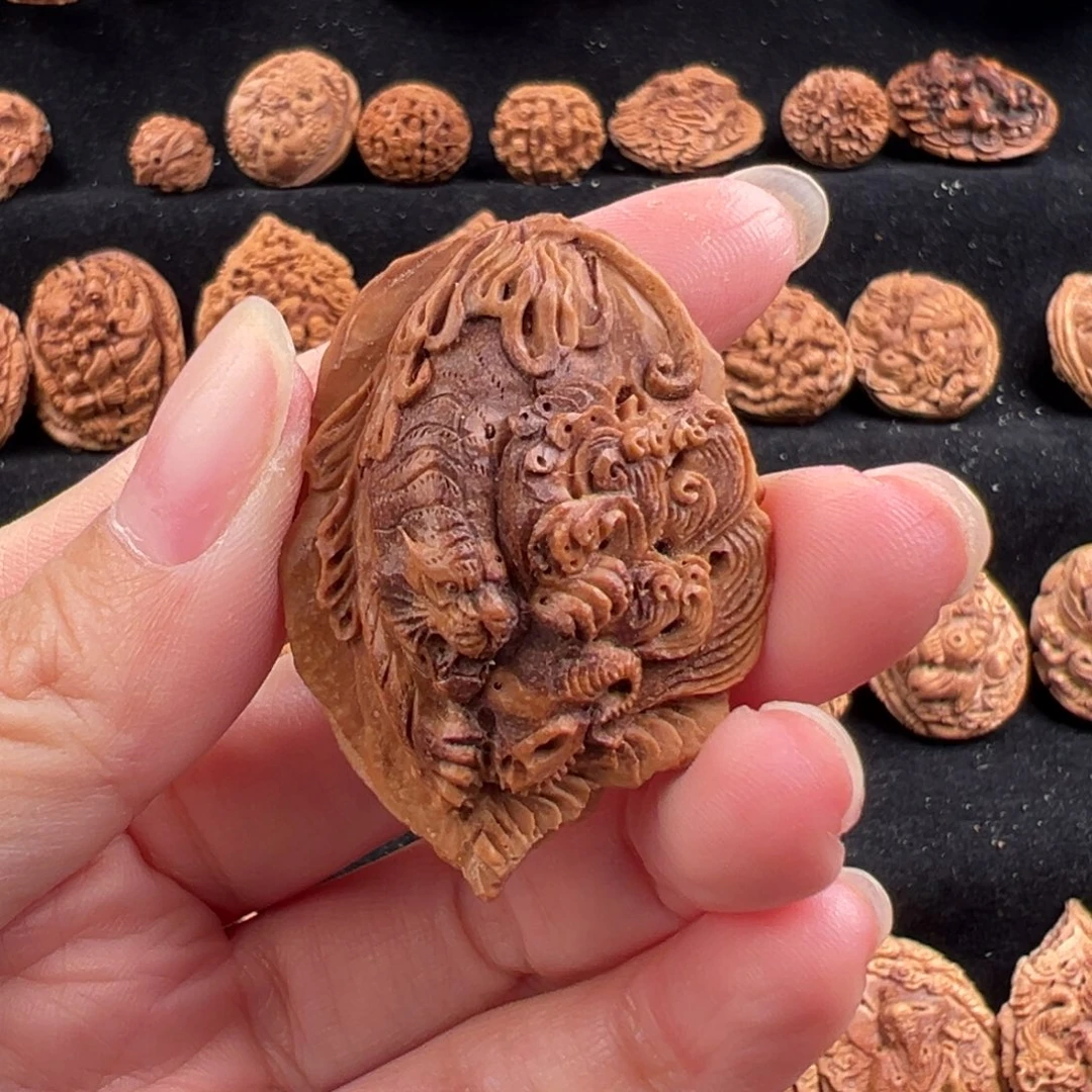 吊坠桃核桃核雕刻老虎单籽
