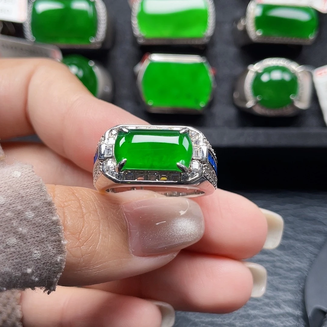 翡翠银S925镶嵌戒指天然A货翡翠没运费险3669