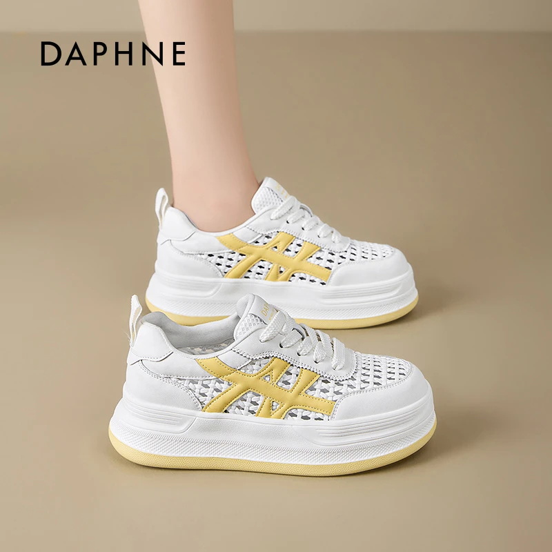 达芙妮网面镂空厚底小白鞋女2025夏季新款透气不累脚运动休闲鞋S