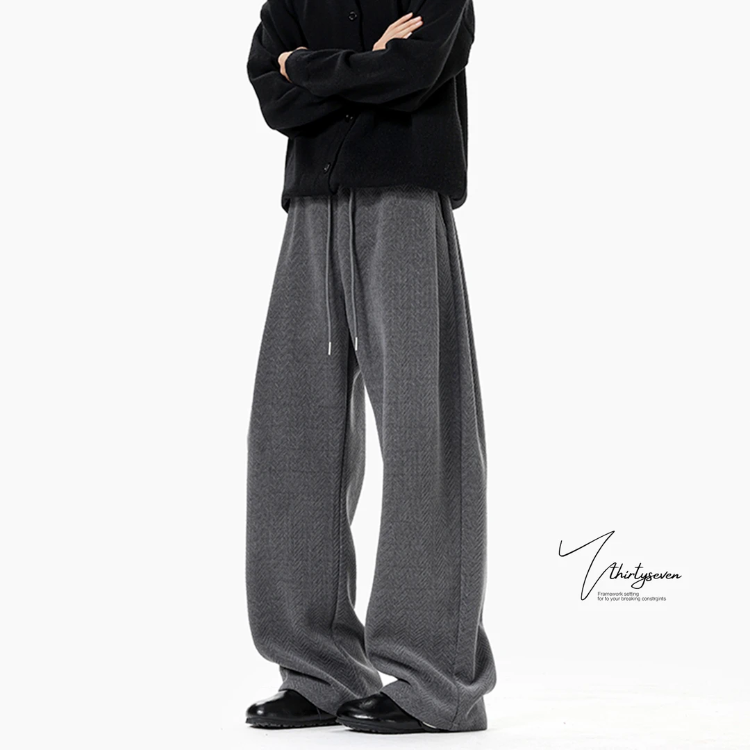 男势美式重磅雪尼尔人字纹休闲裤男秋潮牌肌理感宽松慵懒直筒裤子