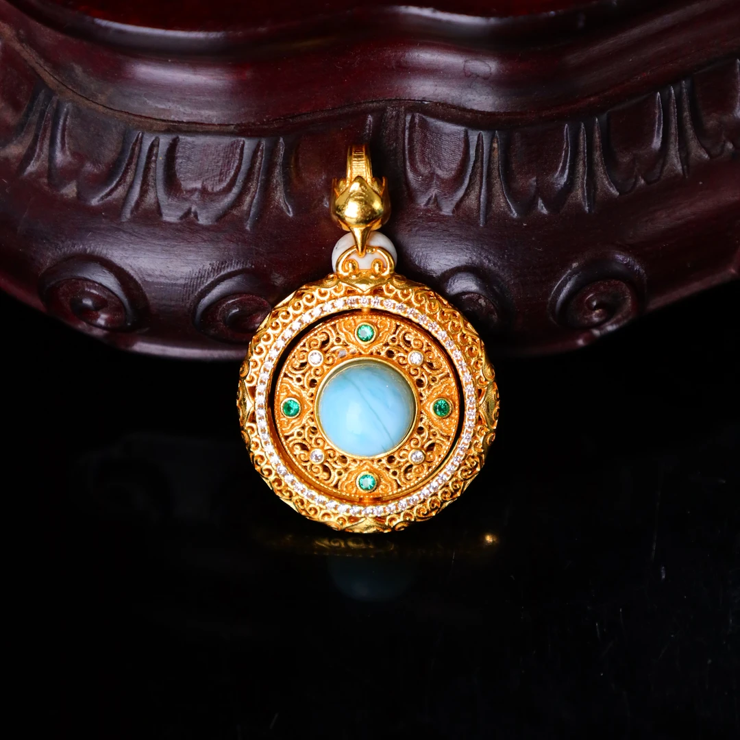 【琪琪珠宝】精美海纹石镶嵌吊坠