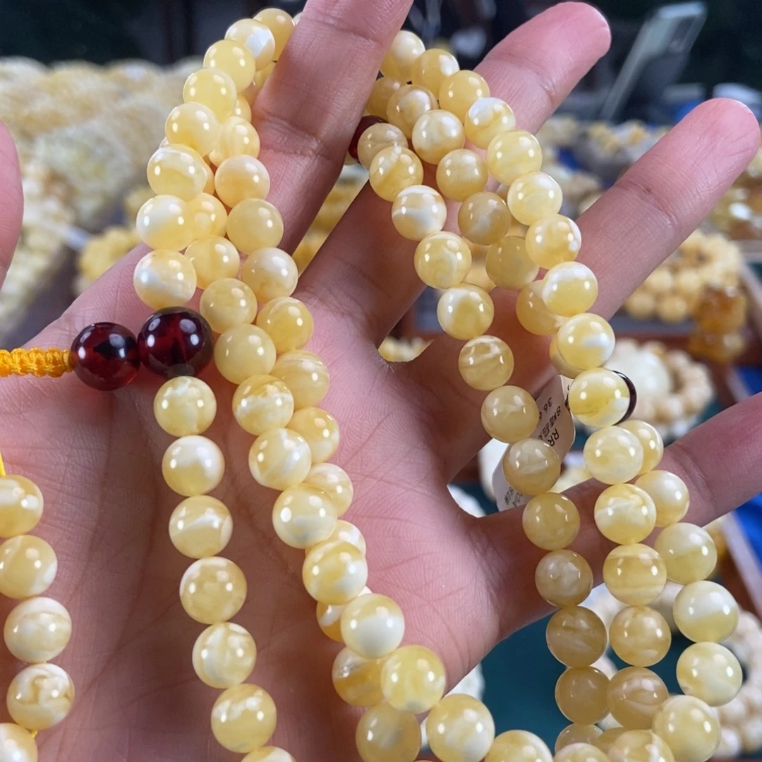 琥珀未镶嵌珠宝奇石8+妖花108圆珠36.63