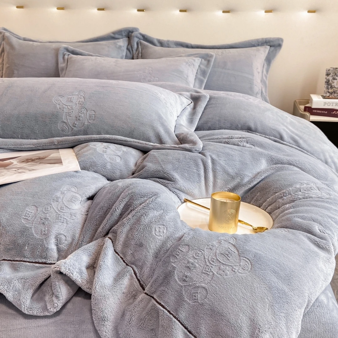 新款加厚牛奶绒四件套冬季珊瑚绒双面法莱兰加绒床单被套床上用品