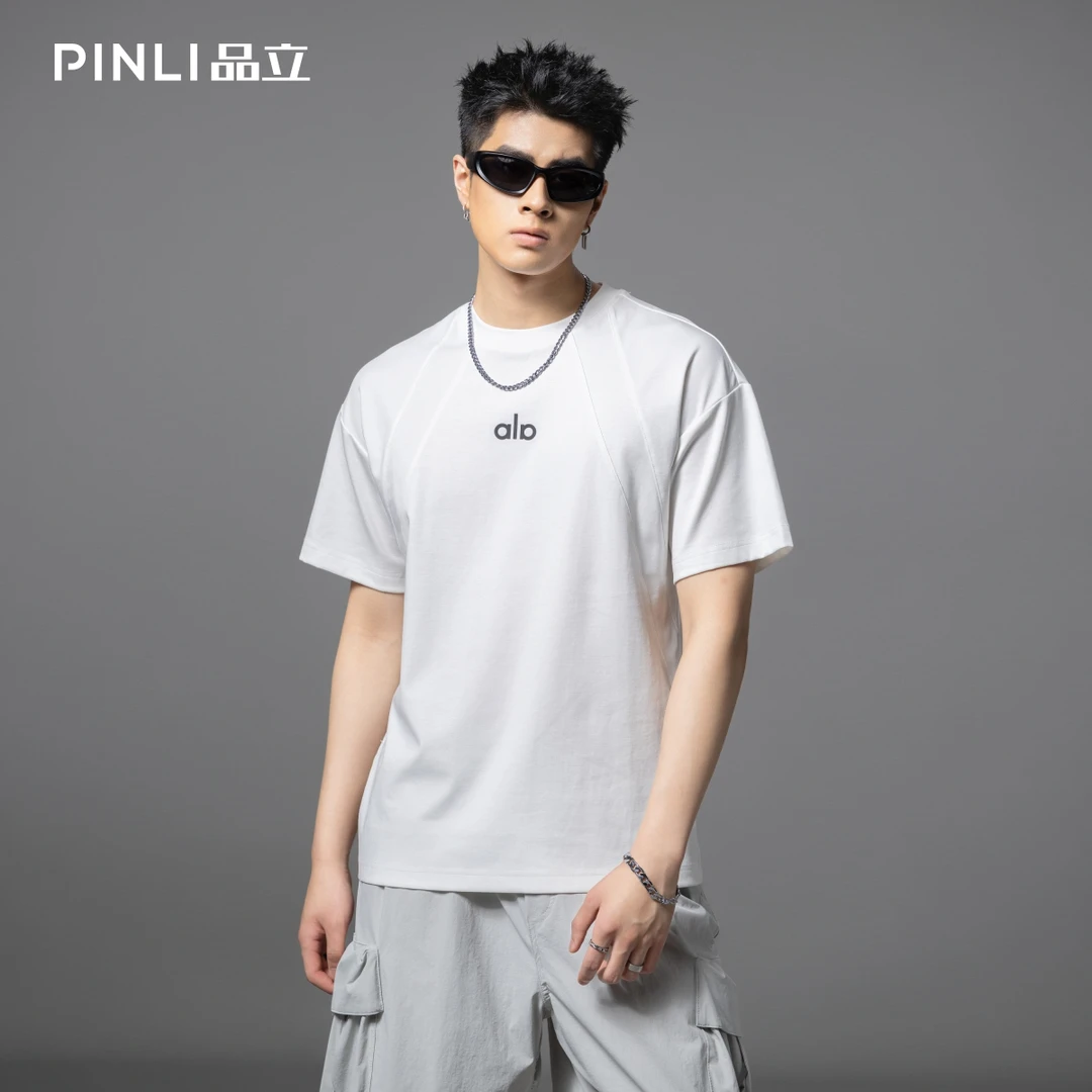 PINLI品立2025夏季新款男圆领字母压胶短袖T恤上衣潮GD252111385