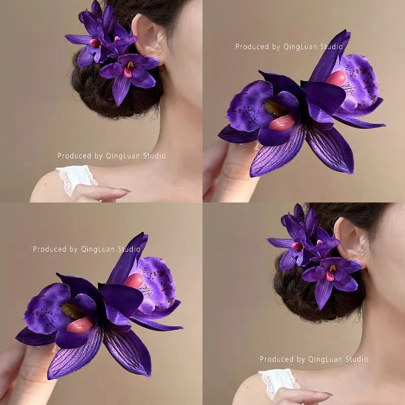 花涧紫~超仙紫蕙兰花朵发夹海边度假拍照鸭嘴夹春夏氛围感盘发器
