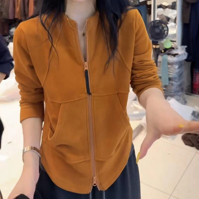 【双面绒】薄款秋季卫衣外套女简约设计感休闲型拉链女常规款