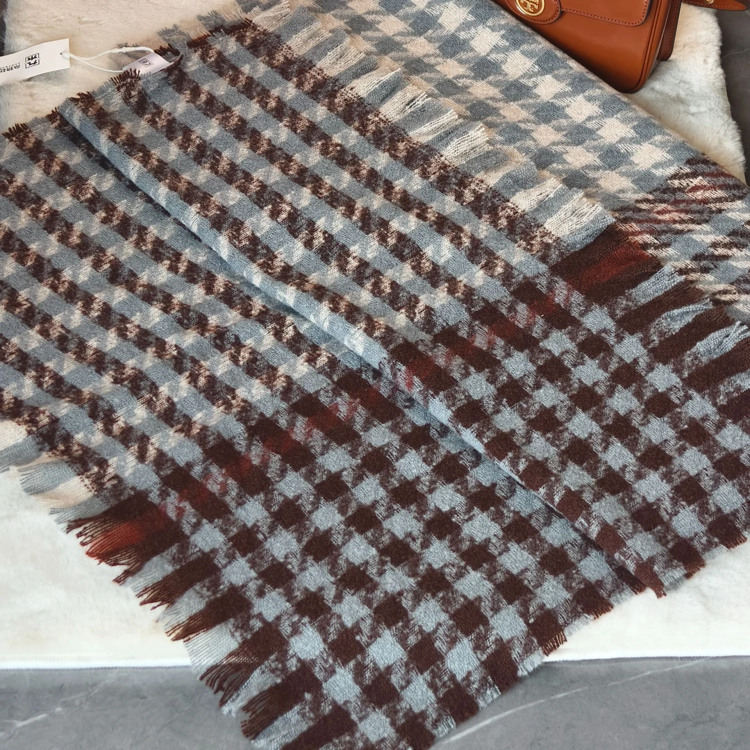 不起球复古千鸟格保暖格子秋冬围巾冬季格纹流苏围脖时尚