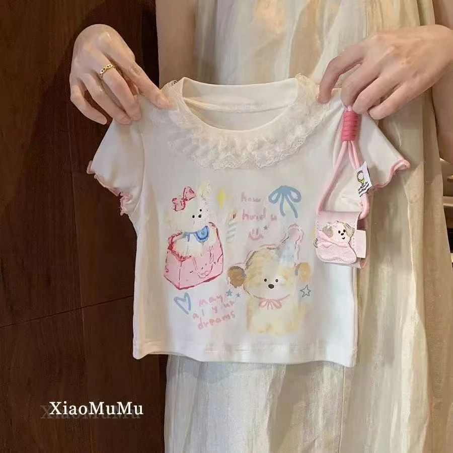 小童洋气短袖夏天2025新款女童女宝宝印花夏季百搭甜美女孩上衣