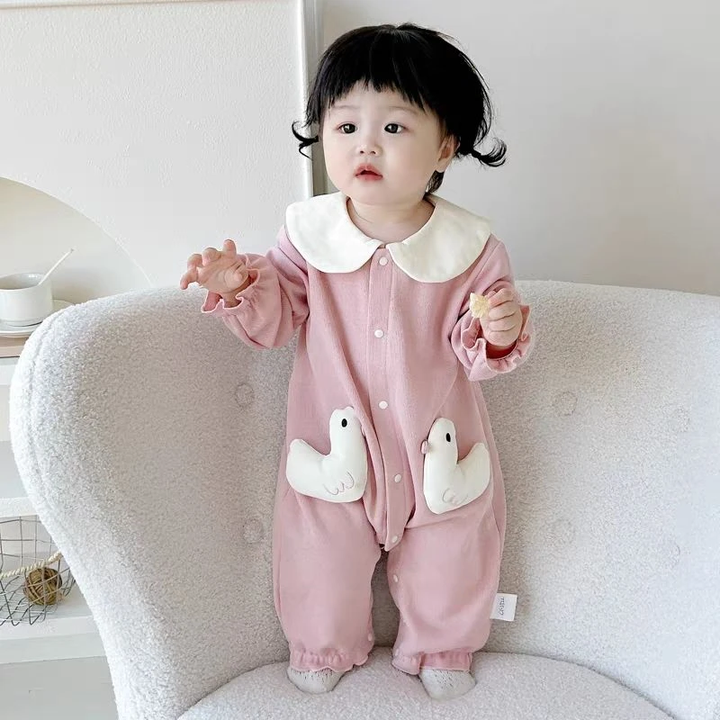 女宝宝衣服春装连体衣婴儿春款哈衣小公主春季外出服婴幼儿抱抱衣