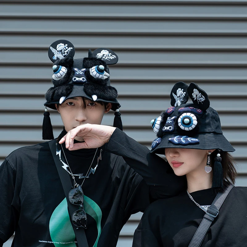 芽小七原创圣诞树渔夫帽四季旅游遮阳防晒帽圆顶宽檐小众设计