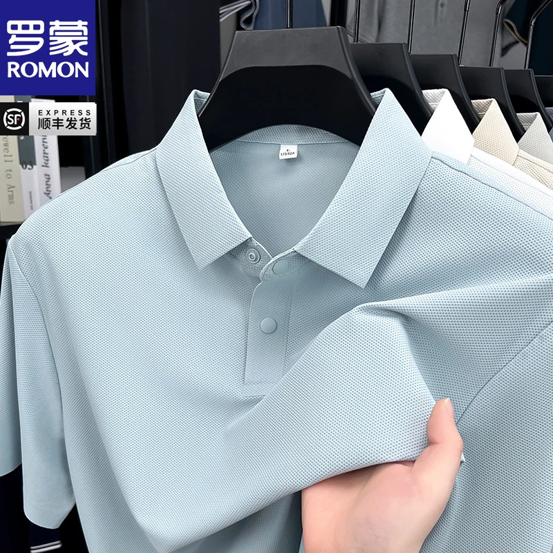 罗蒙男士短袖POLO衫2025夏季新款翻领纯色简约宽松休闲百搭上衣潮