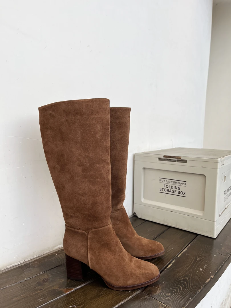 (真皮牛皮）670701款百搭显瘦过膝粗跟靴