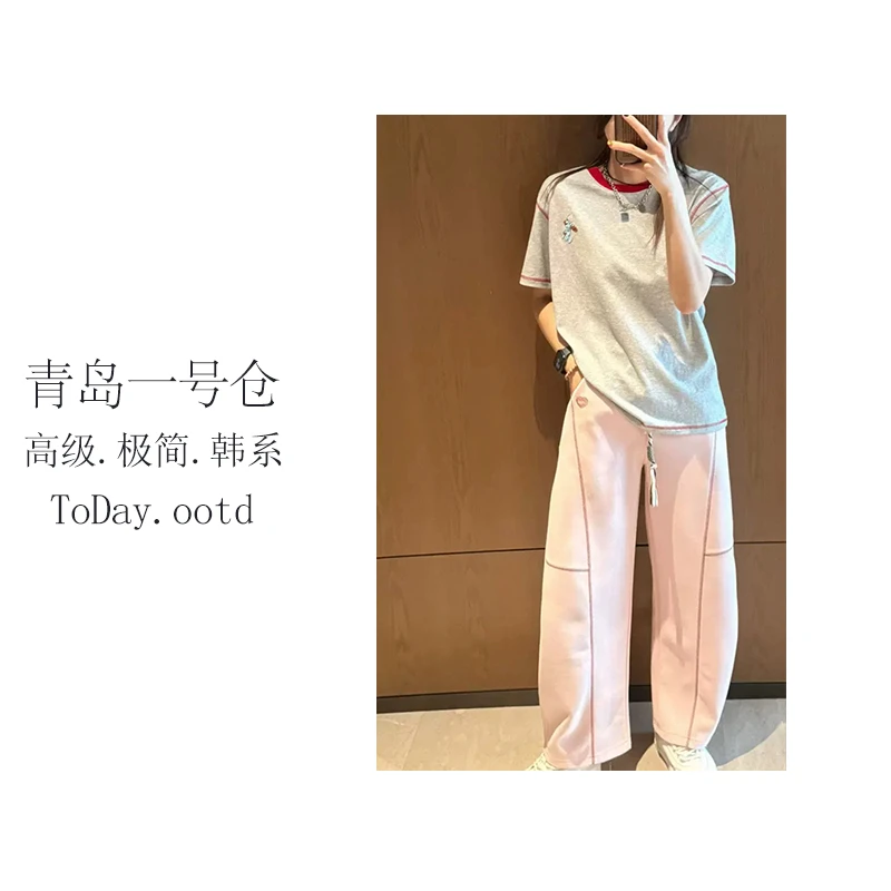 春季新款韩版宽松百搭立体纹理卡通印花蓝精灵短袖T恤-HW66162