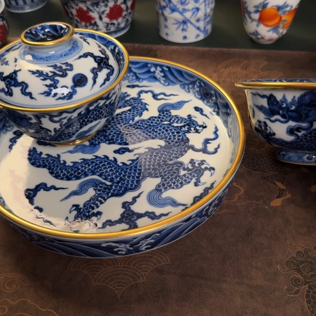 胖***！纯手工手绘陶瓷茶具三件