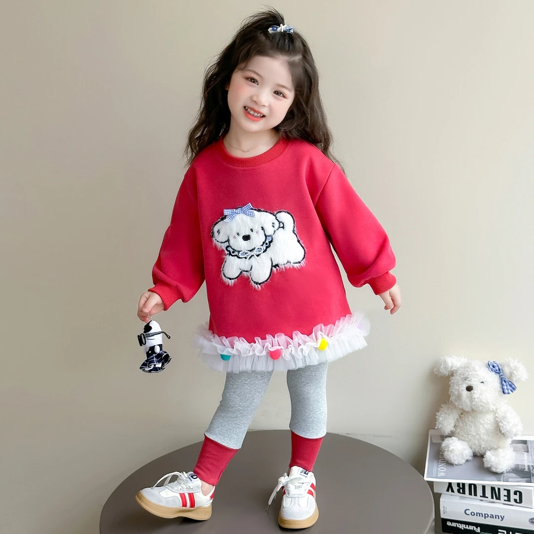 女童套装春装2025新款洋气儿童春秋卡通女宝宝卫衣两件套网红秋装