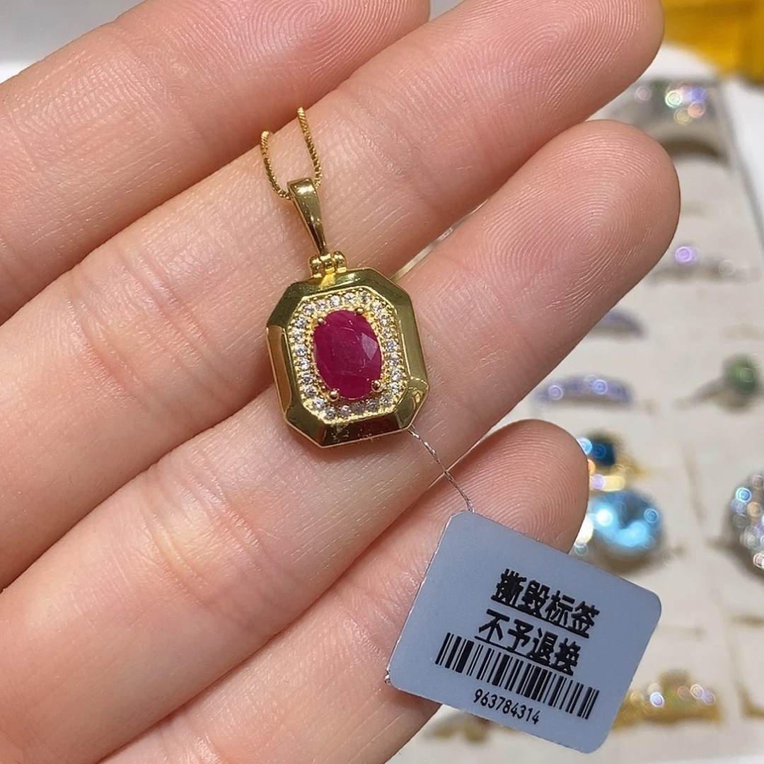红宝石颈饰银S925镶嵌