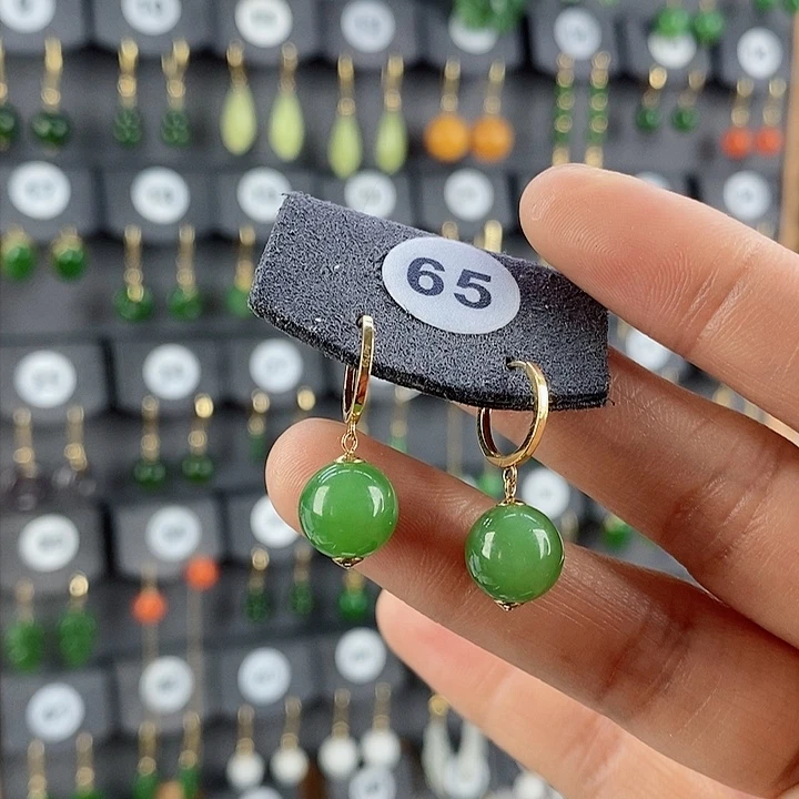 和田玉耳饰18K金镶嵌