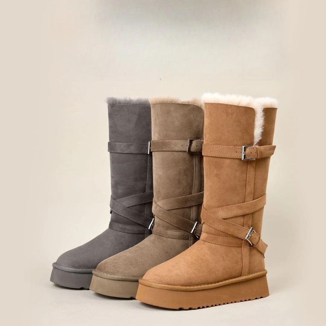 高筒胶粘时尚雪地靴秋冬女鞋长筒冬季高帮女款加绒加厚中筒林