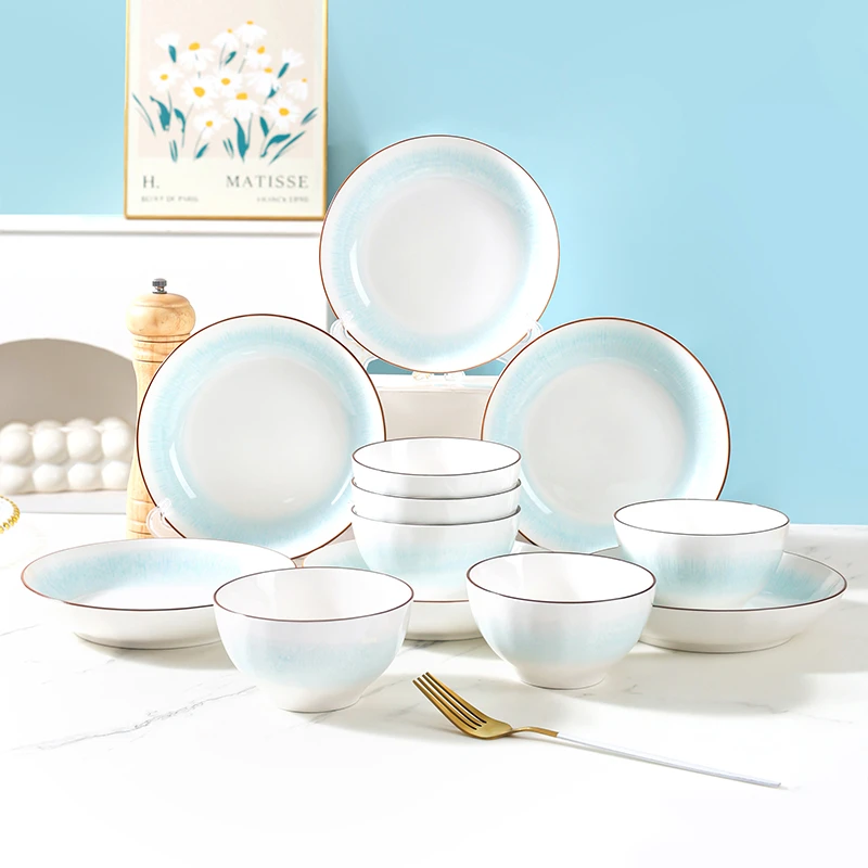 【孟垣】中式窑变高温釉下彩陶瓷米饭碗菜盘子网红创意轻奢简约套装