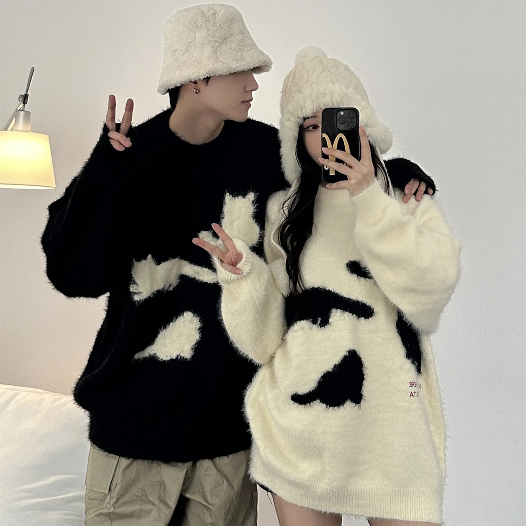 情侣装2025新款秋冬毛衣ins美式休闲可爱风松弛感猫咪针织上衣潮