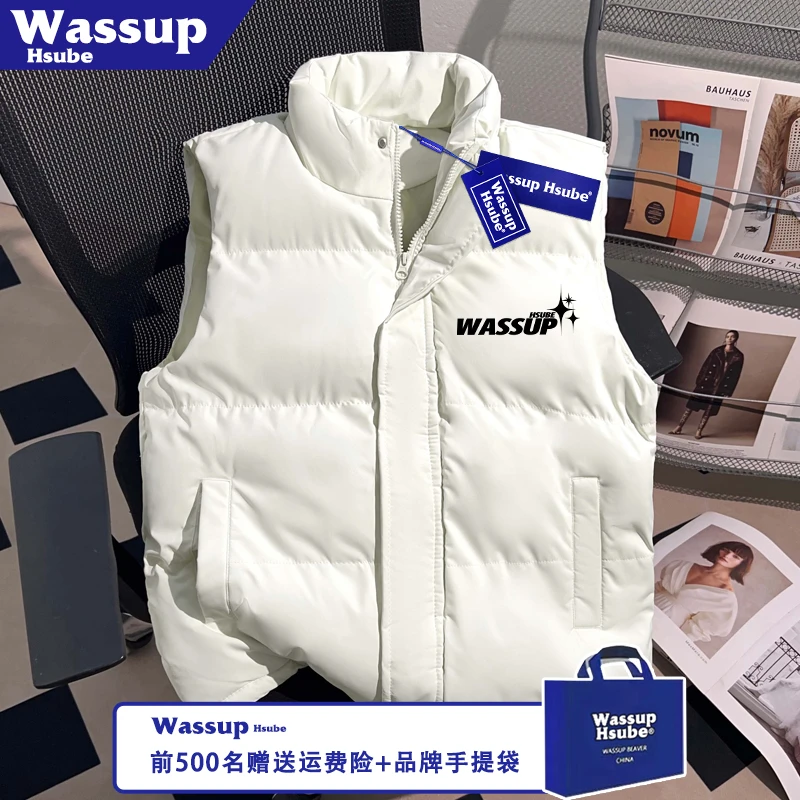 WASSUP HSUBE美式创意印花舒适加厚马甲秋冬男女款新款拉链白色潮