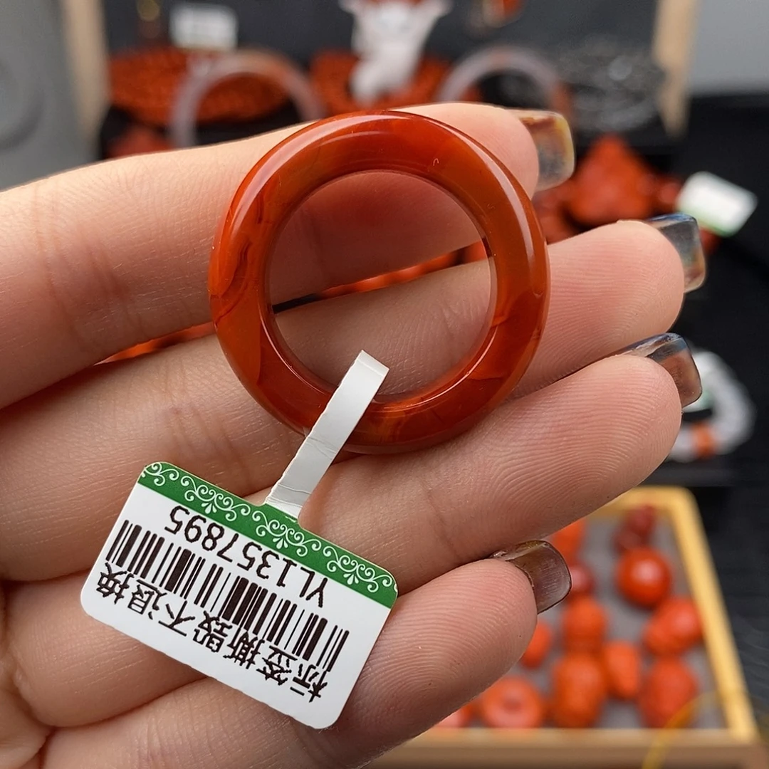 南红玛瑙未镶嵌四川凉山火焰纹指环内经20.4m