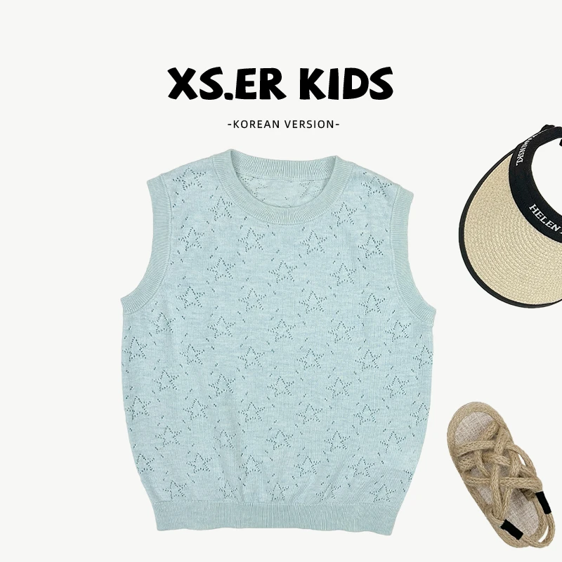 【小首尔】现货【满天繁星】男女童镂空无袖夏季纯色宽松背心HBB7319