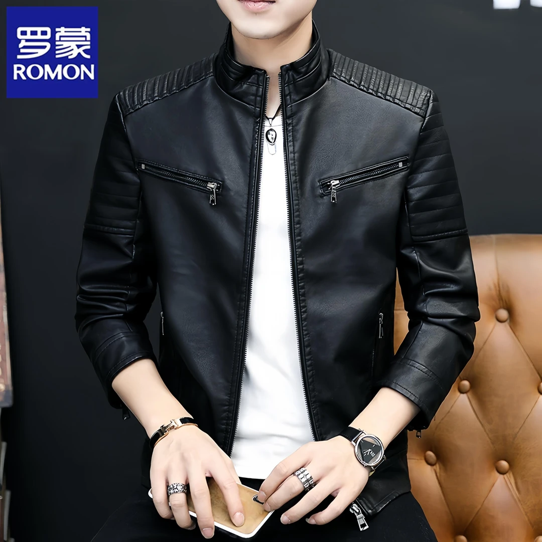 Romon/罗蒙男士皮衣2025年新款春秋季立领痞帅机车皮夹克外套潮牌